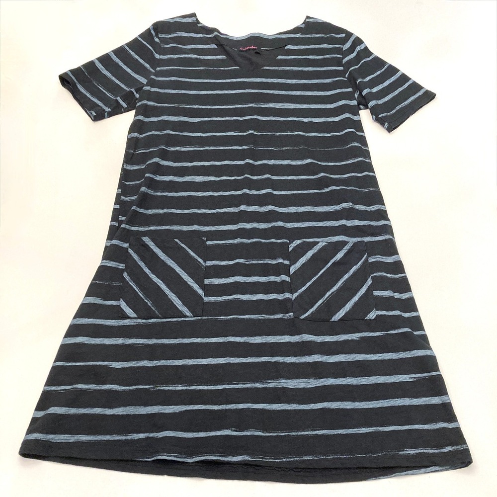 Fresh Produce Dress Womens XL Navy Blue Striped 100% Cotton T-Shirt Pockets